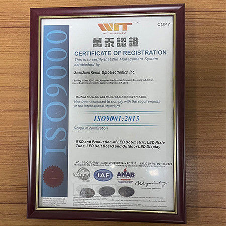 Cina Shenzhen Kerun Optoelectronics Inc. Sertifikasi